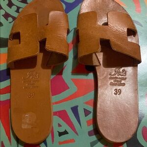 Iris Tan Leather Slide Sandals